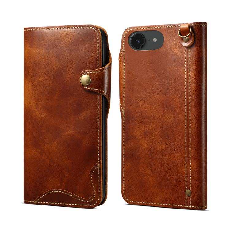 Denior B01 Oil Wax Cowhide Magnetic Button Genuine Leather Case