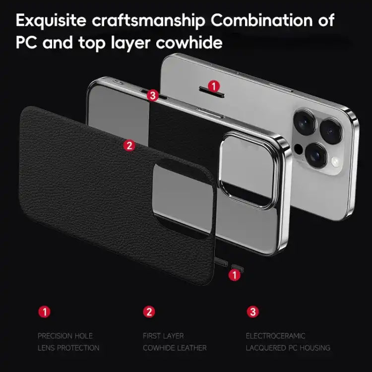 First Layer Cowhide Leather Electroplated PC Phone Case