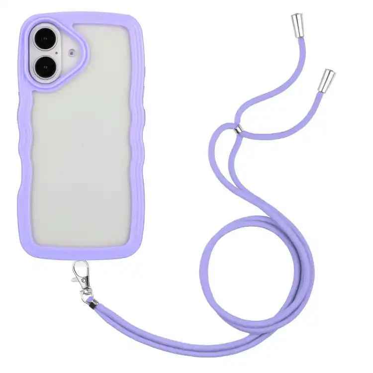 Candy Color Wave TPU Clear PC Phone Case with Lanyard