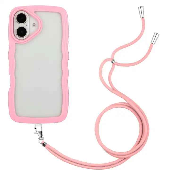 Candy Color Wave TPU Clear PC Phone Case with Lanyard