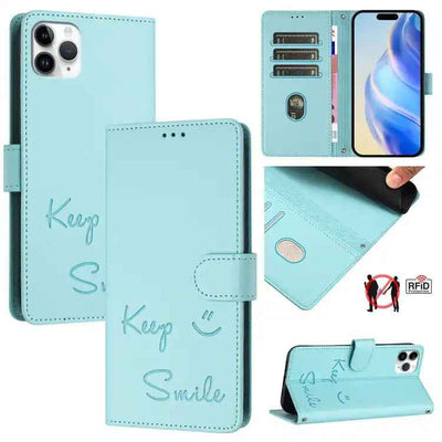 Smile Embossing RFID Leather Phone Case