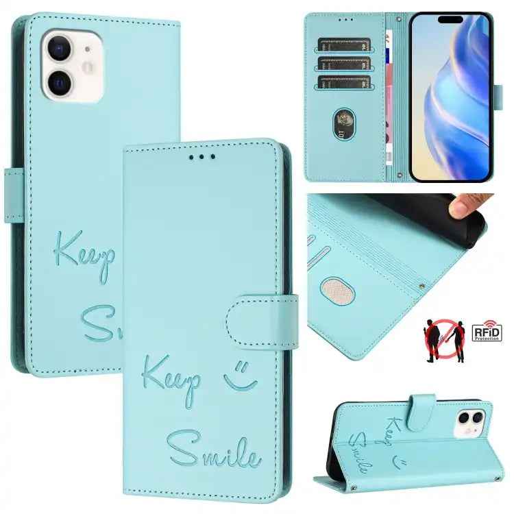Smile Embossing RFID Leather Phone Case