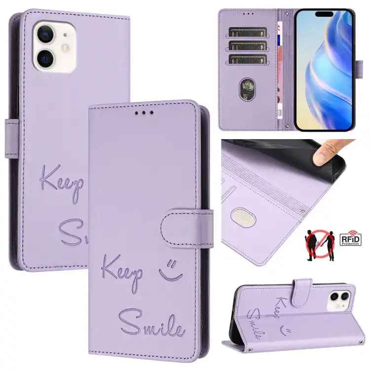 Smile Embossing RFID Leather Phone Case