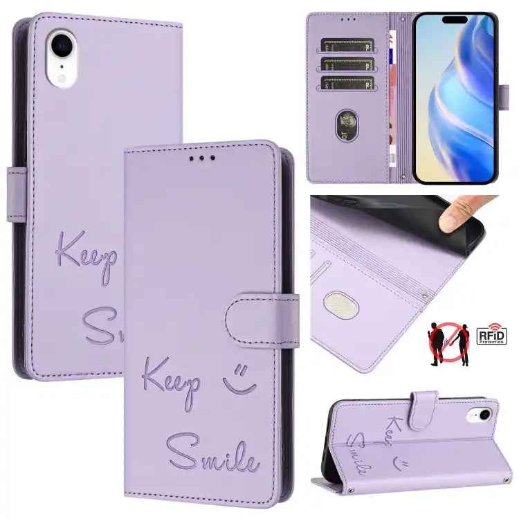 Smile Embossing RFID Leather Phone Case
