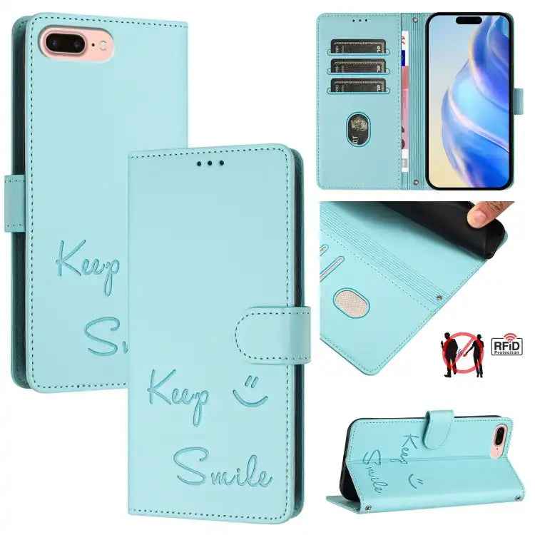 Smile Embossing RFID Leather Phone Case