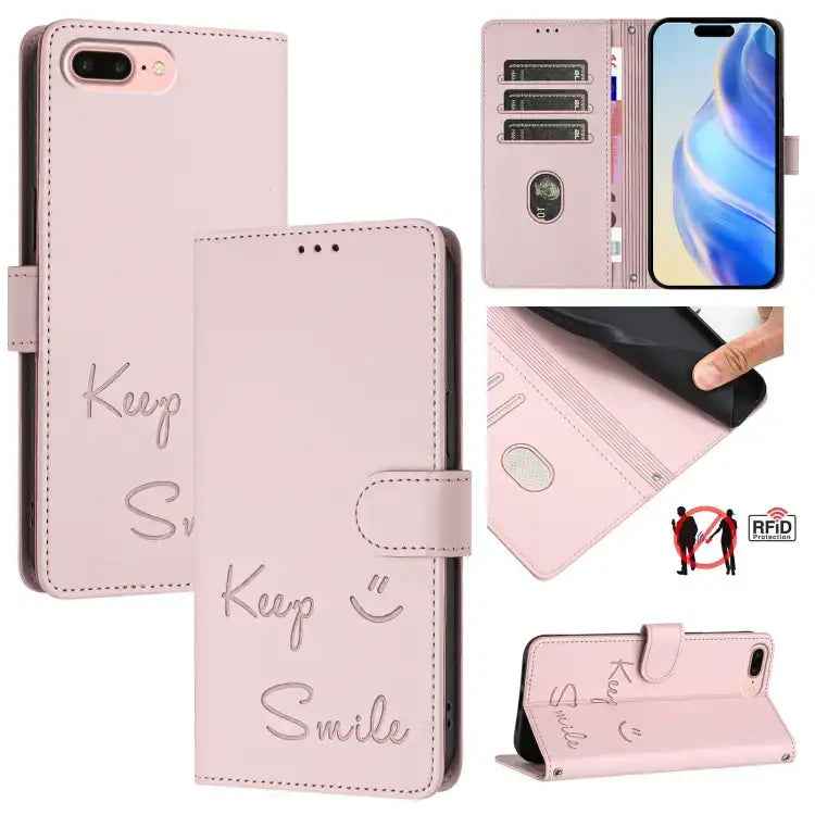 Smile Embossing RFID Leather Phone Case