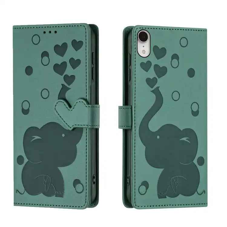Cartoon Elephant Embossed Leather Phone Case