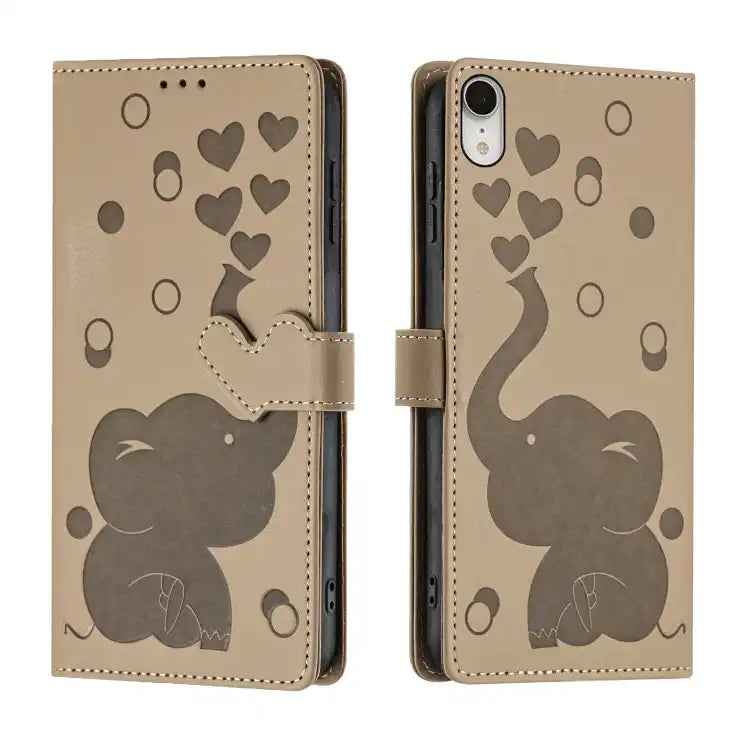 Cartoon Elephant Embossed Leather Phone Case