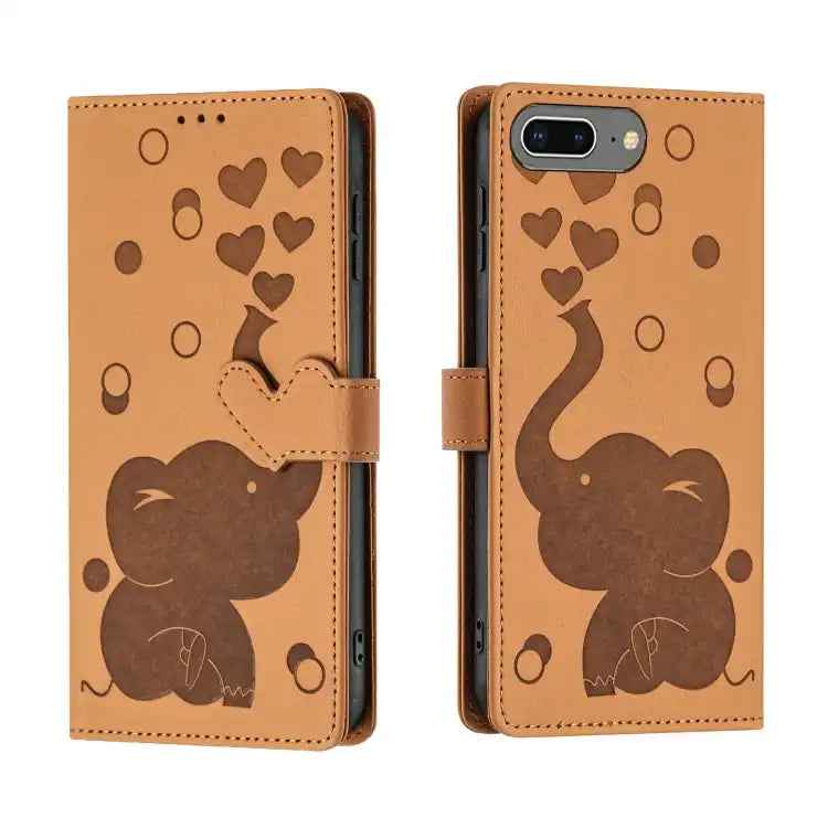Cartoon Elephant Embossed Leather Phone Case