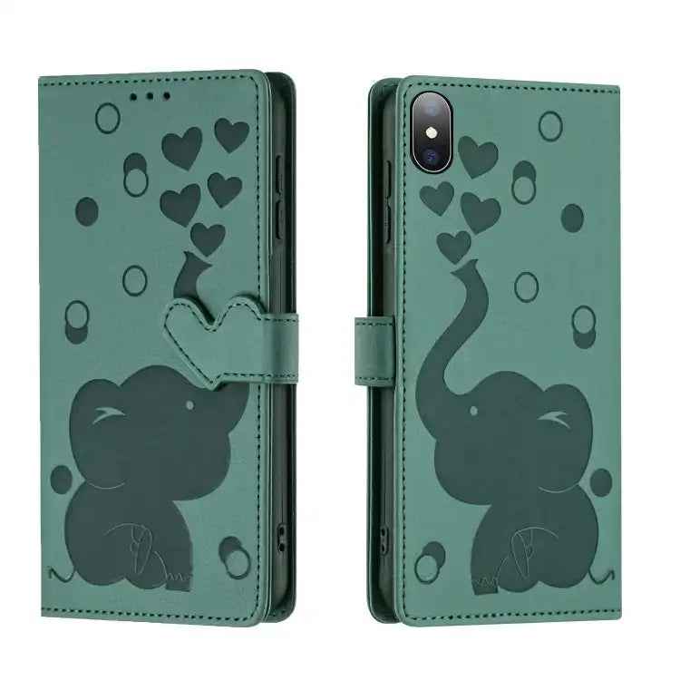 Cartoon Elephant Embossed Leather Phone Case