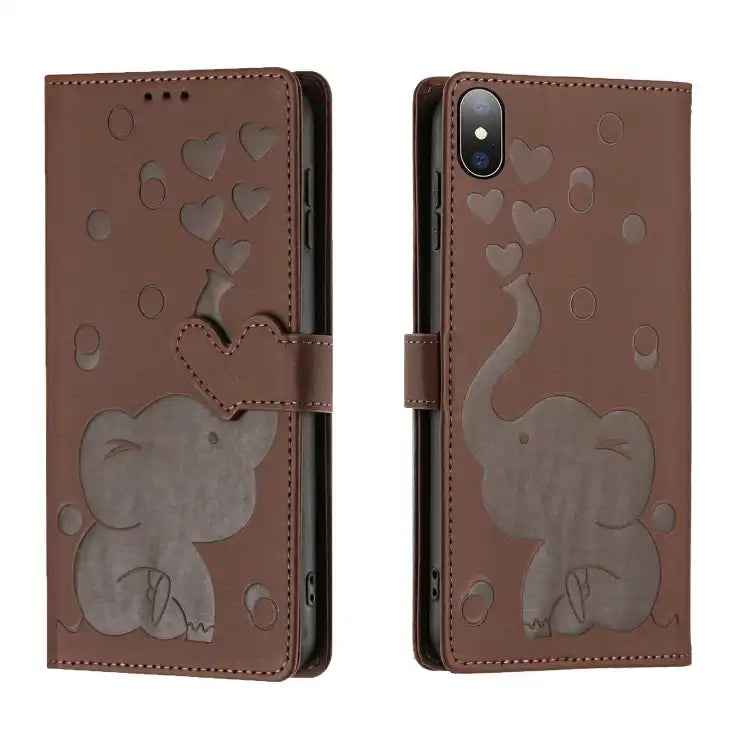 Cartoon Elephant Embossed Leather Phone Case