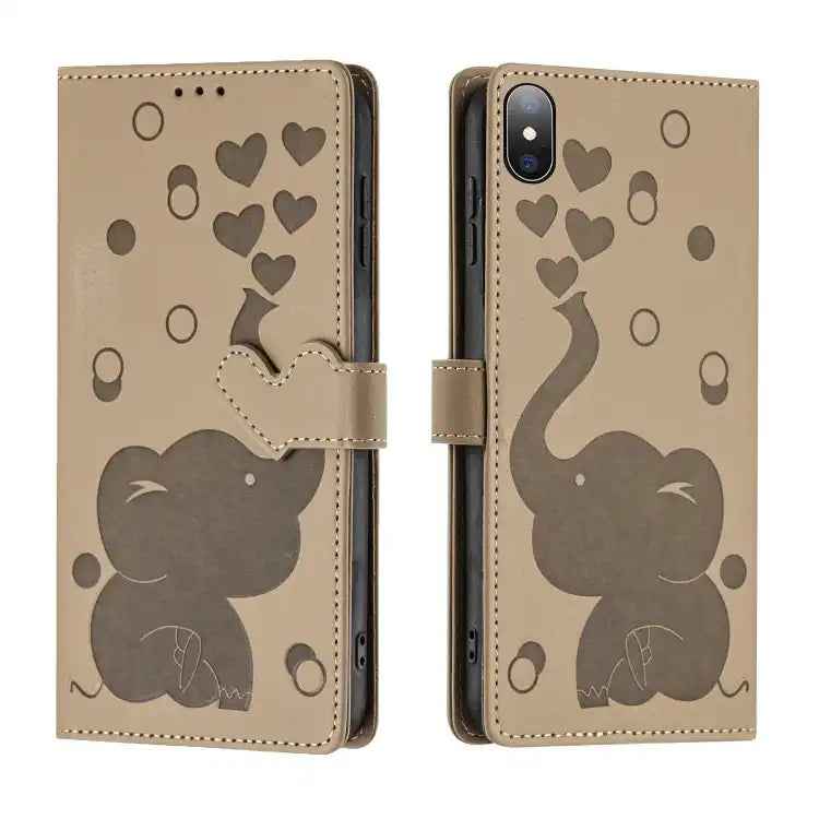 Cartoon Elephant Embossed Leather Phone Case