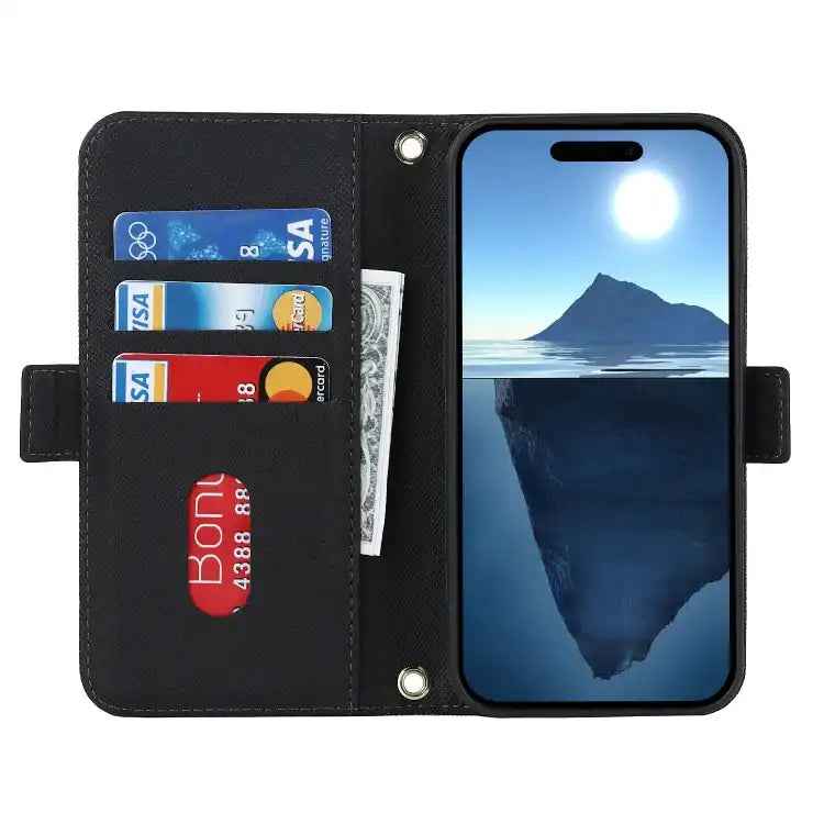Cross Texture Crossbody Lanyard Leather Phone Case