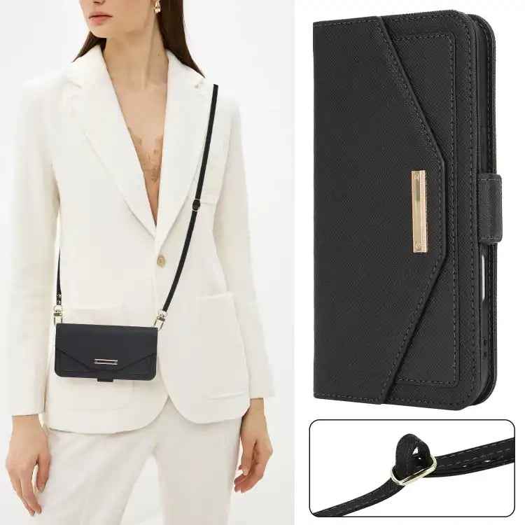 Cross Texture Crossbody Lanyard Leather Phone Case
