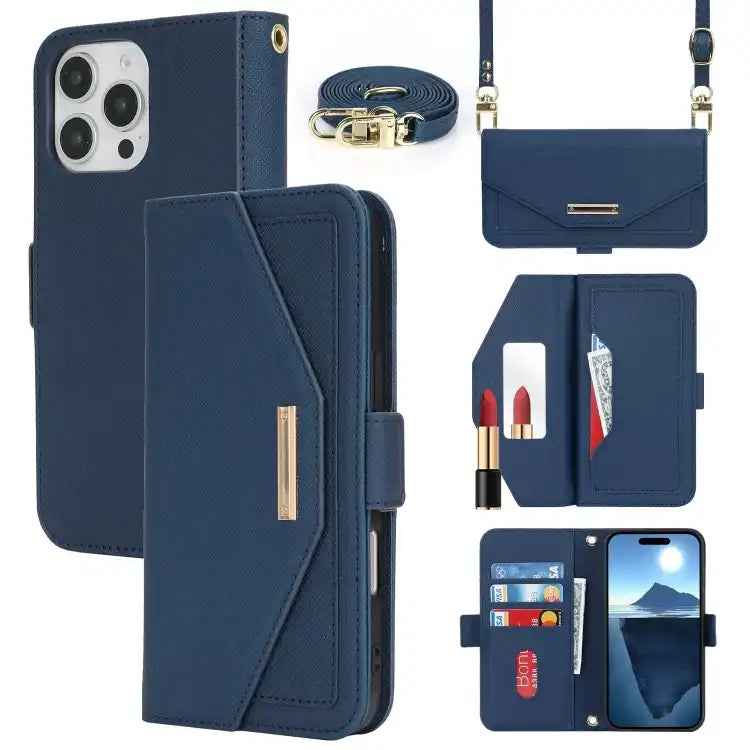 Cross Texture Crossbody Lanyard Leather Phone Case