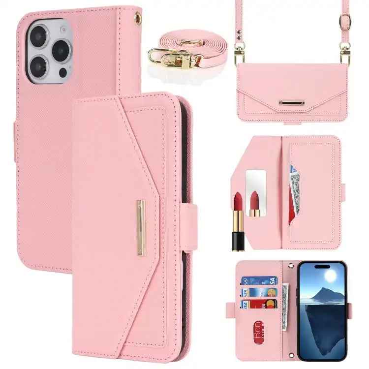 Cross Texture Crossbody Lanyard Leather Phone Case