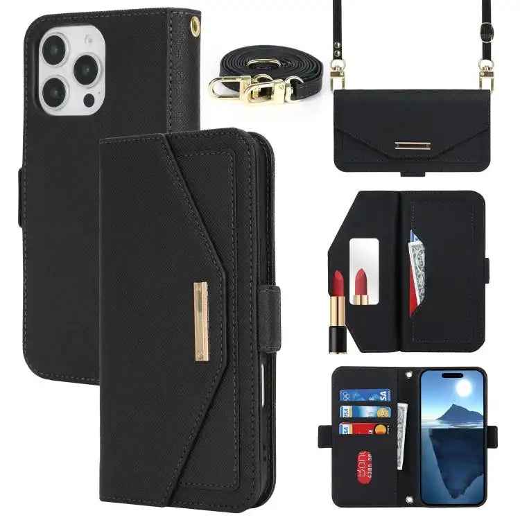 Cross Texture Crossbody Lanyard Leather Phone Case