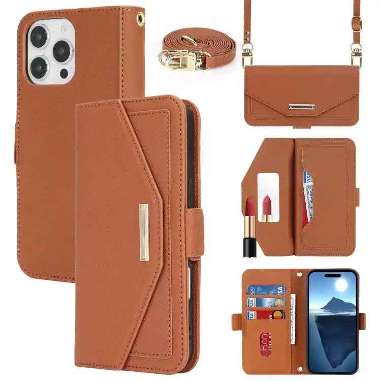 Cross Texture Crossbody Lanyard Leather Phone Case