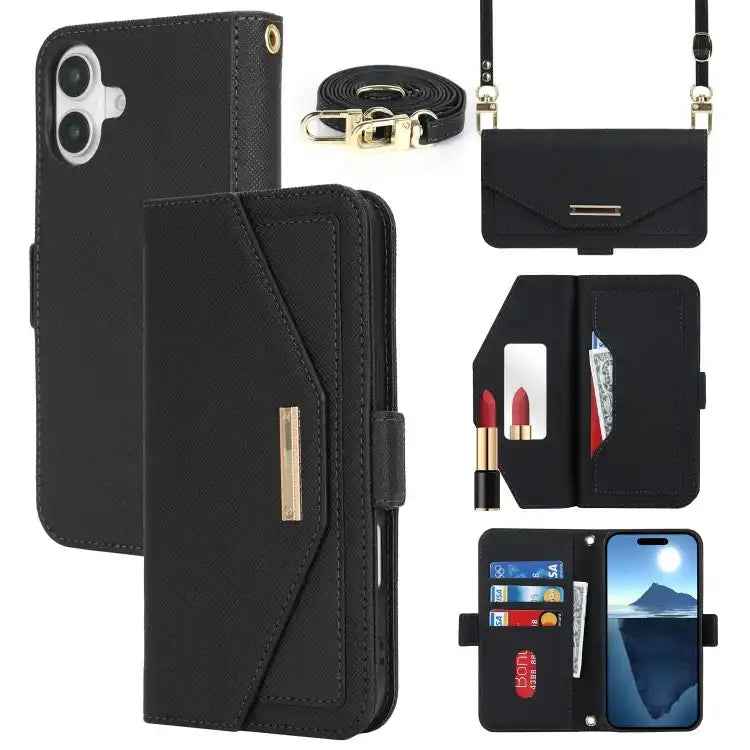Cross Texture Crossbody Lanyard Leather Phone Case