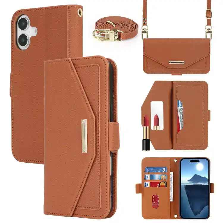 Cross Texture Crossbody Lanyard Leather Phone Case