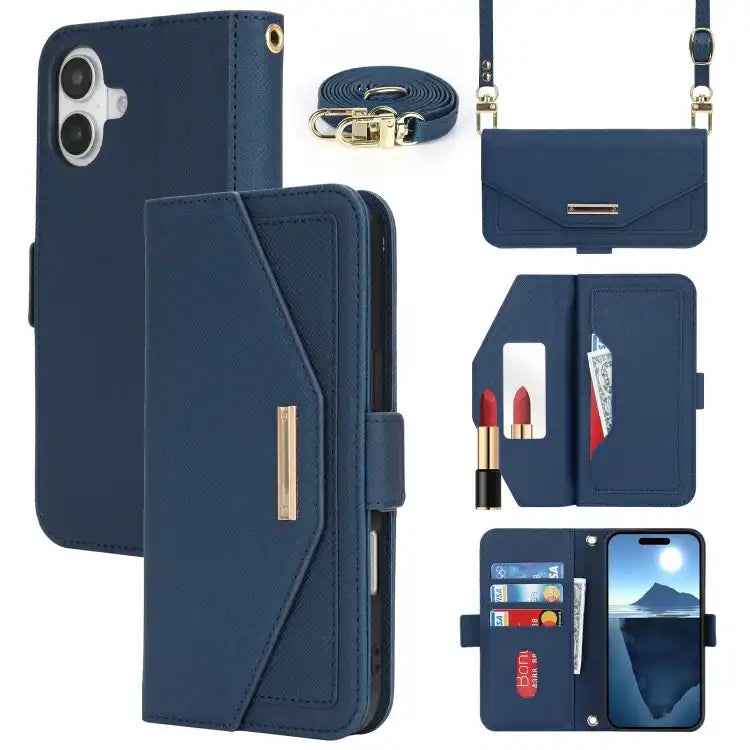 Cross Texture Crossbody Lanyard Leather Phone Case