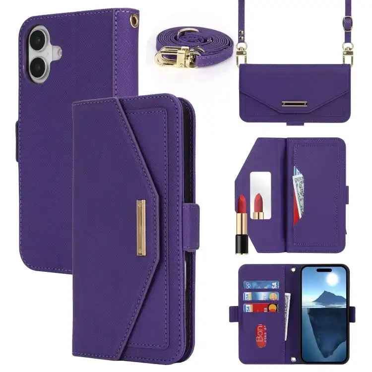 Cross Texture Crossbody Lanyard Leather Phone Case