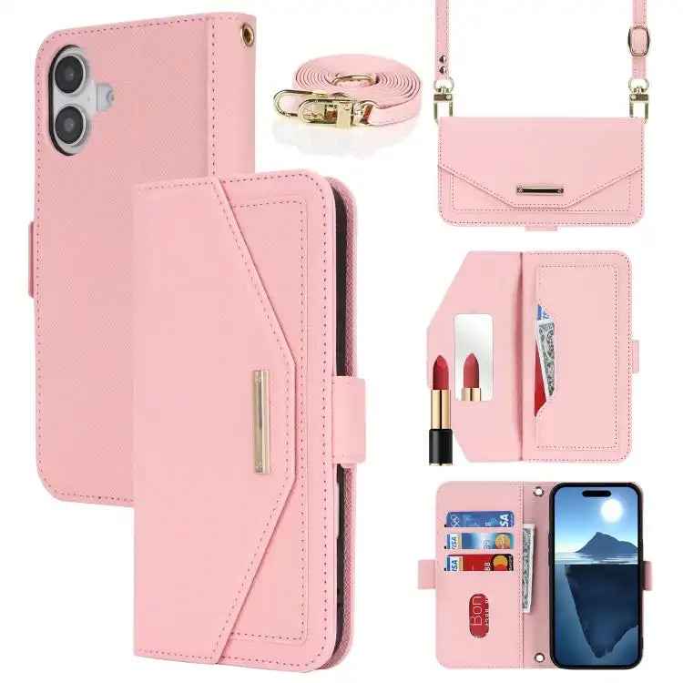 Cross Texture Crossbody Lanyard Leather Phone Case