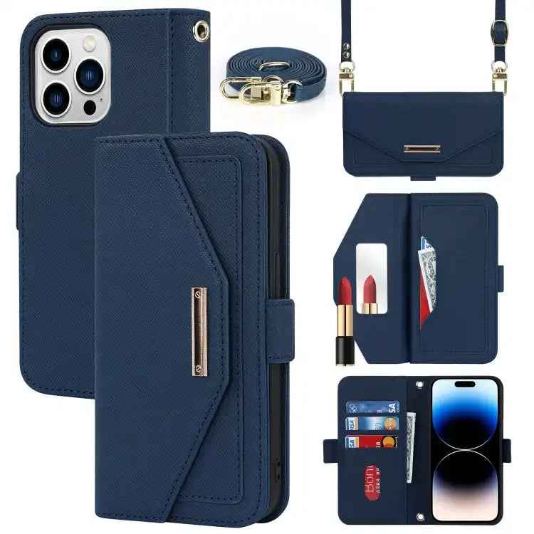 Cross Texture Crossbody Lanyard Leather Phone Case