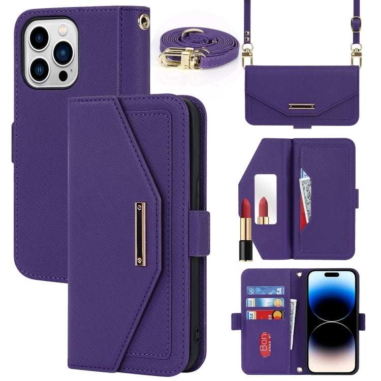 Cross Texture Crossbody Lanyard Leather Phone Case