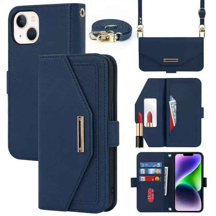 Cross Texture Crossbody Lanyard Leather Phone Case