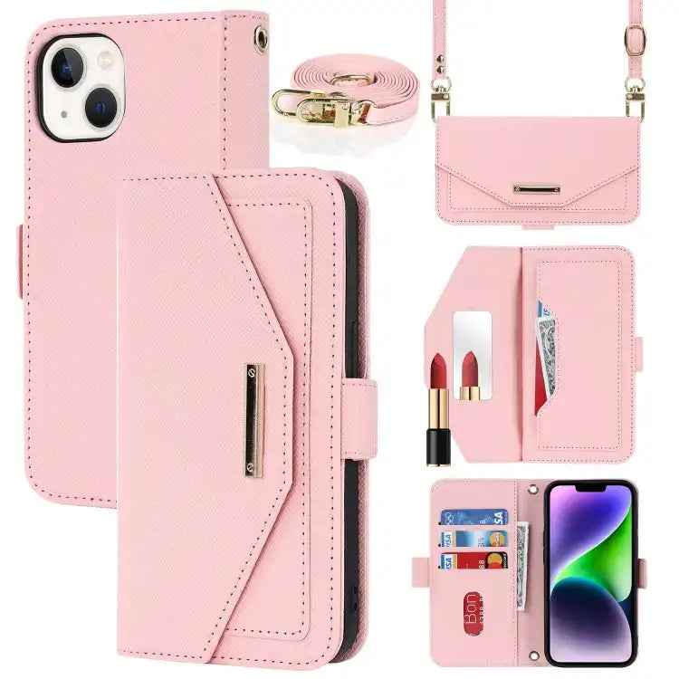 Cross Texture Crossbody Lanyard Leather Phone Case