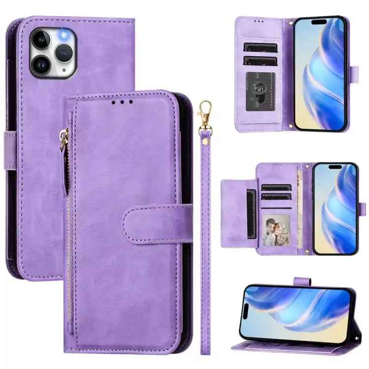 Multi-Card Slots Zipper Wallet Leather Phone Case