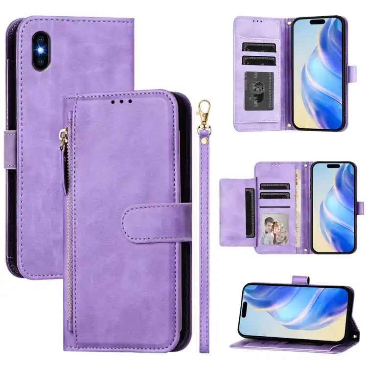 Multi-Card Slots Zipper Wallet Leather Phone Case