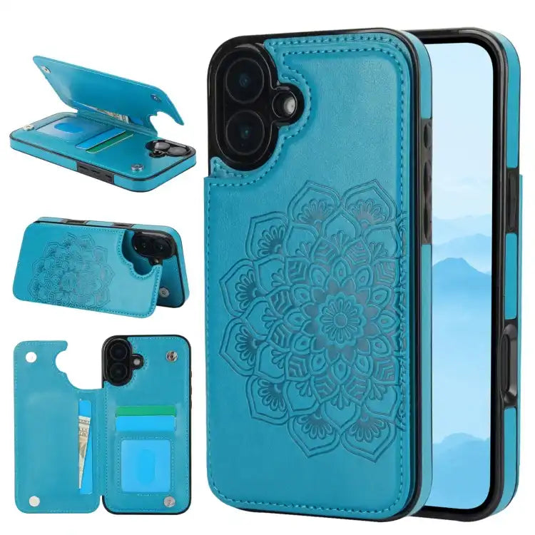 Double Buckle Mandala Leather Wallet Back Cover Phone Case