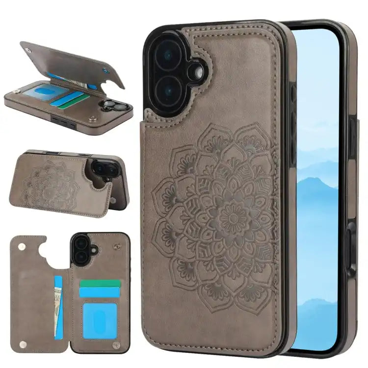 Double Buckle Mandala Leather Wallet Back Cover Phone Case