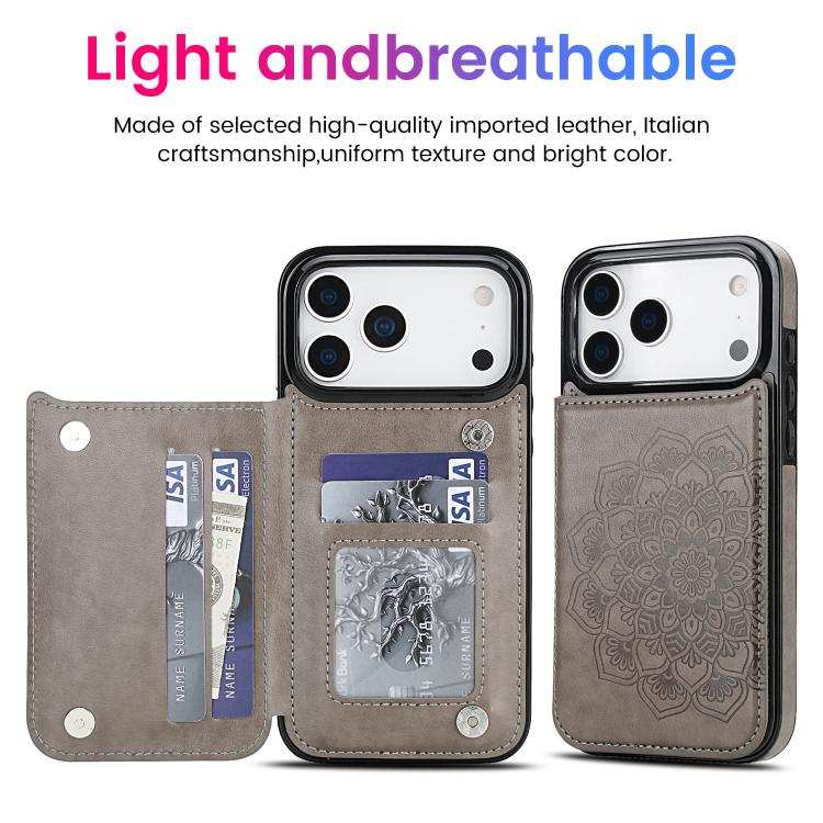 Double Buckle Mandala Leather Wallet Back Cover Phone Case
