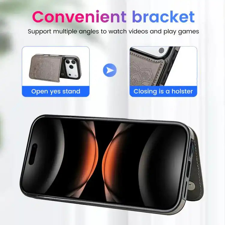 Double Buckle Mandala Leather Wallet Back Cover Phone Case