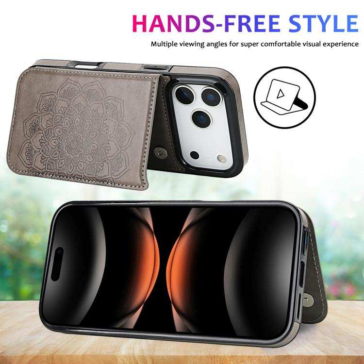 Double Buckle Mandala Leather Wallet Back Cover Phone Case