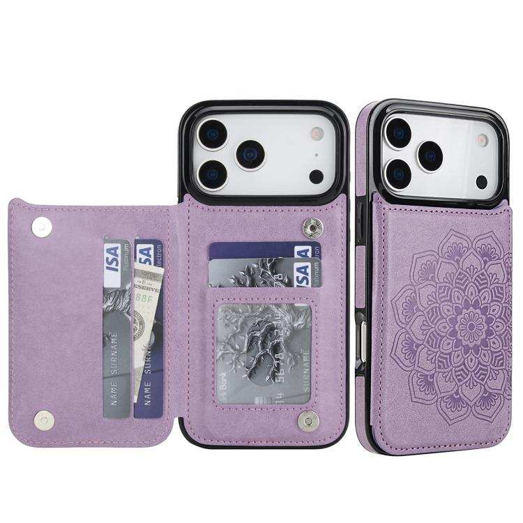 Double Buckle Mandala Leather Wallet Back Cover Phone Case