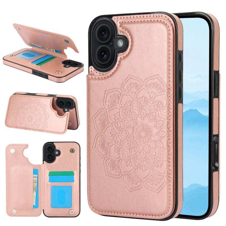 Double Buckle Mandala Leather Wallet Back Cover Phone Case