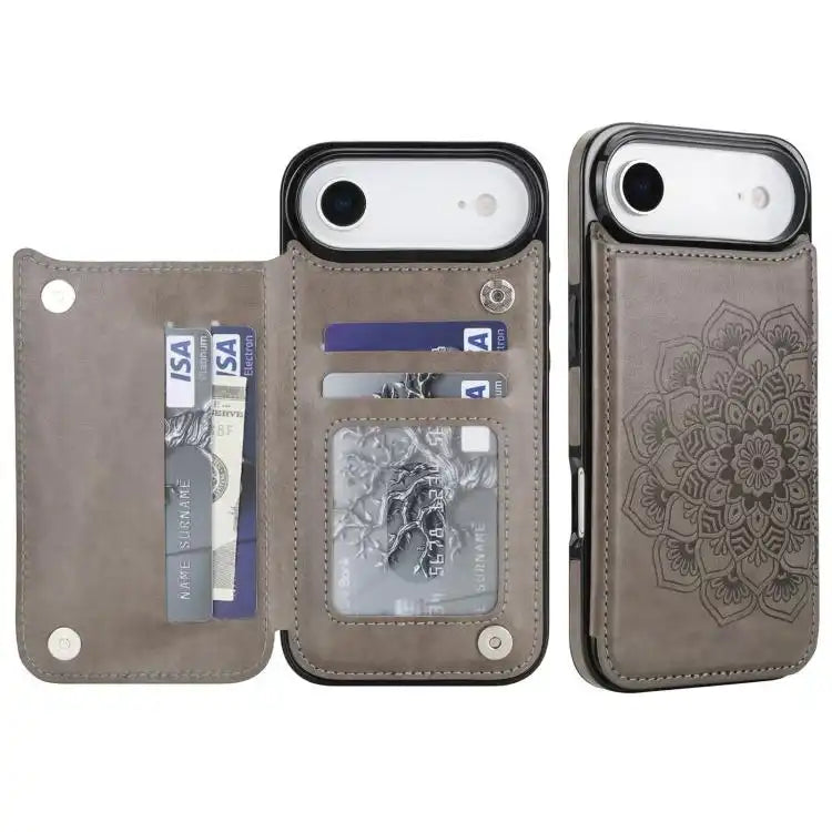 Double Buckle Mandala Leather Wallet Back Cover Phone Case