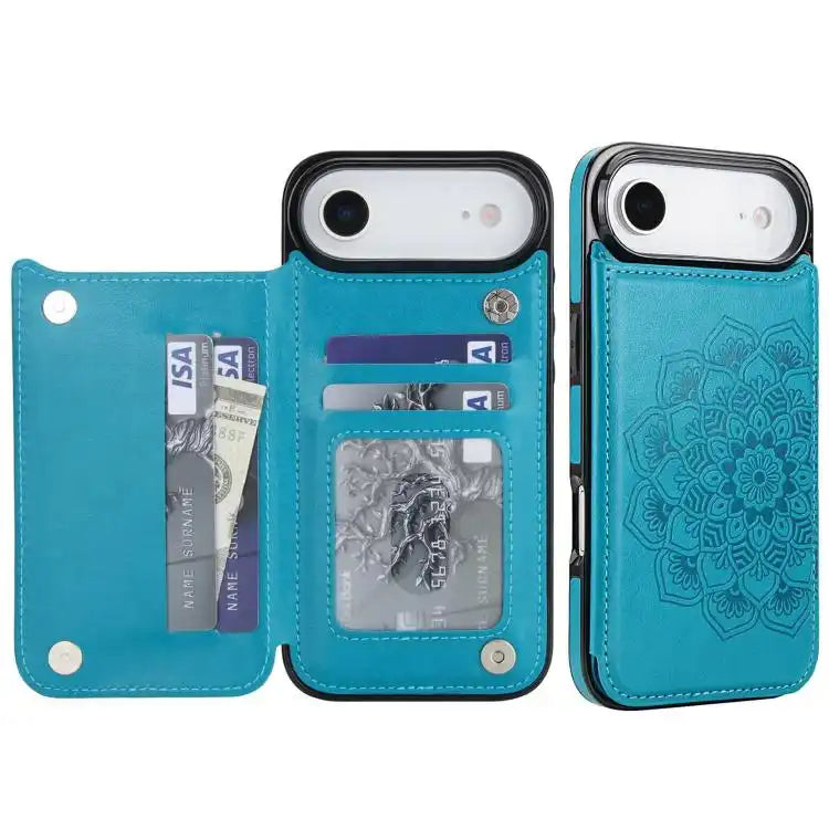 Double Buckle Mandala Leather Wallet Back Cover Phone Case
