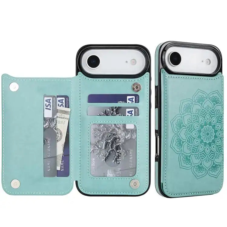 Double Buckle Mandala Leather Wallet Back Cover Phone Case