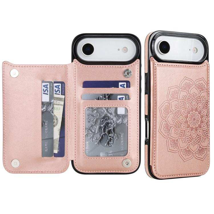 Double Buckle Mandala Leather Wallet Back Cover Phone Case