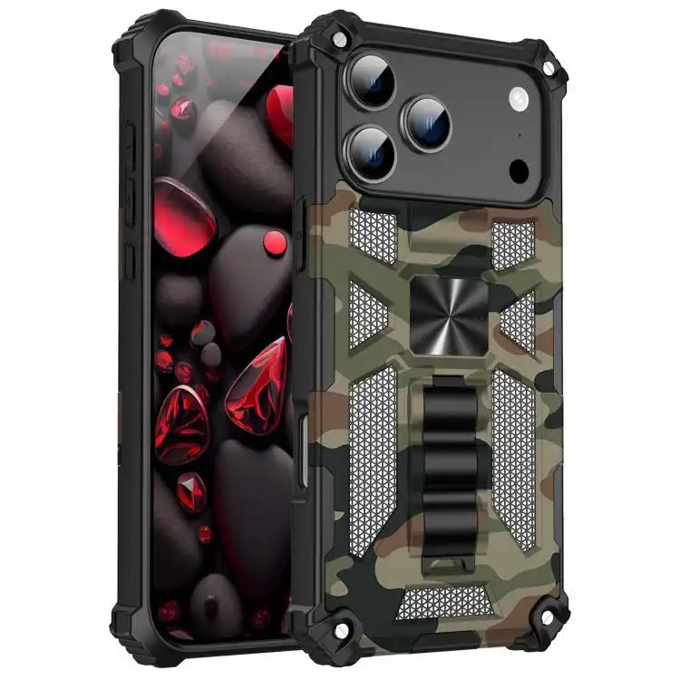 Camouflage Armor Kickstand TPU + PC Magnetic Phone Case