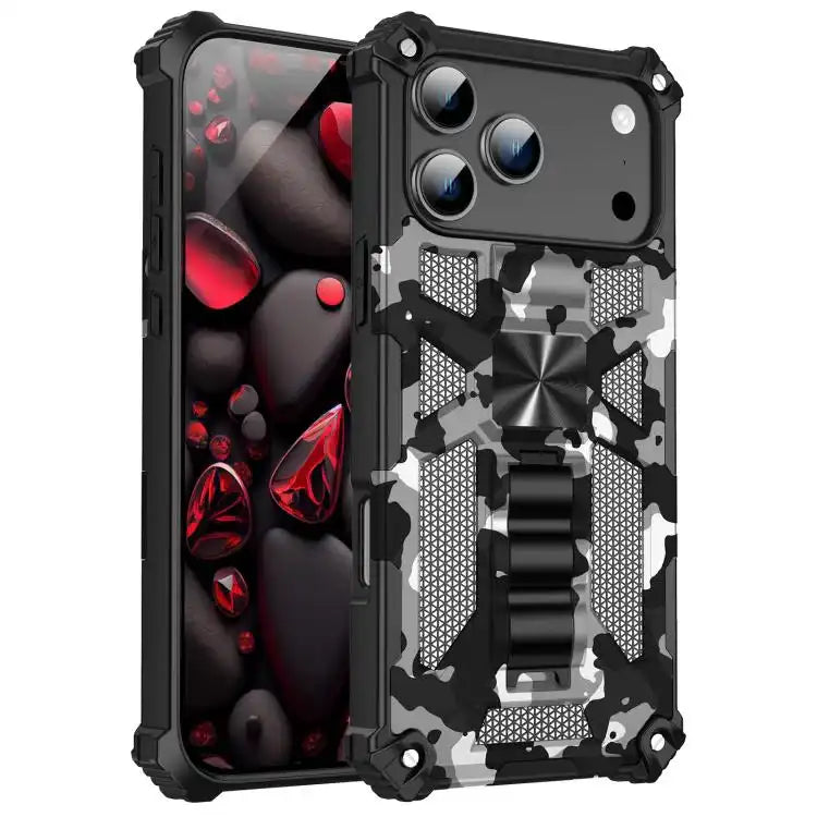 Camouflage Armor Kickstand TPU + PC Magnetic Phone Case