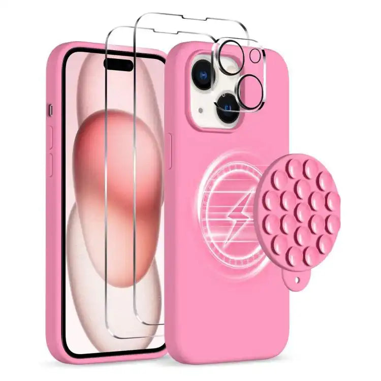Silicone Suction Cup MagSafe Phone Case with Screen Film & Lens Film