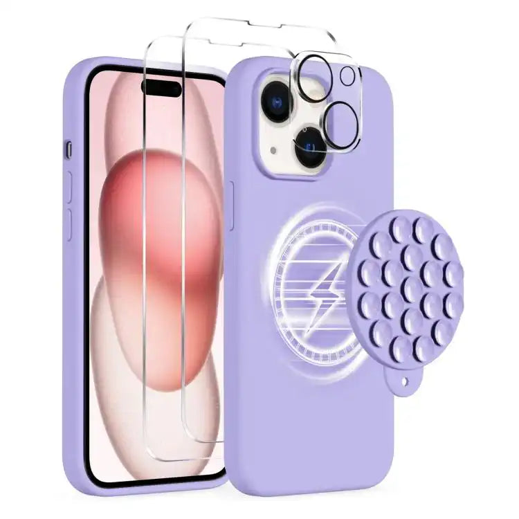 Silicone Suction Cup MagSafe Phone Case with Screen Film & Lens Film