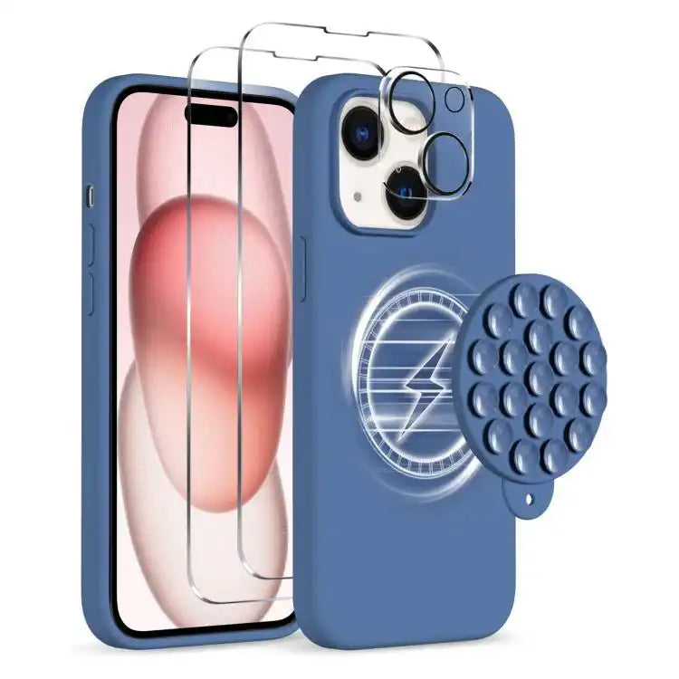 Silicone Suction Cup MagSafe Phone Case with Screen Film & Lens Film