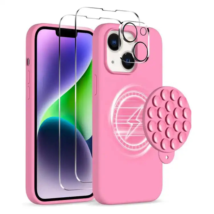 Silicone Suction Cup MagSafe Phone Case with Screen Film & Lens Film